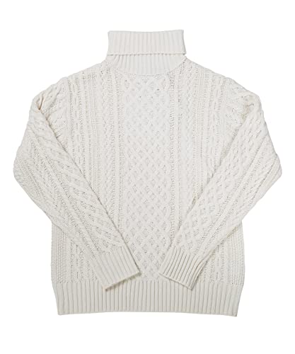 JIGGYS SHOP セーター メンズ ニット タートルネック ケーブル編み 厚手 長袖 防寒 ボーダー 2021年版 L ホワイト